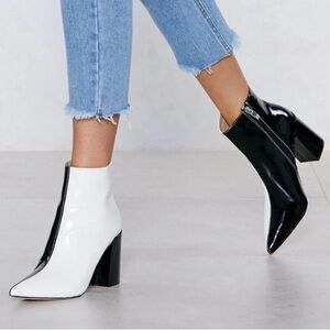 Nasty Gal Cruella De Ville Black and White Colorblock Vinyl Boots